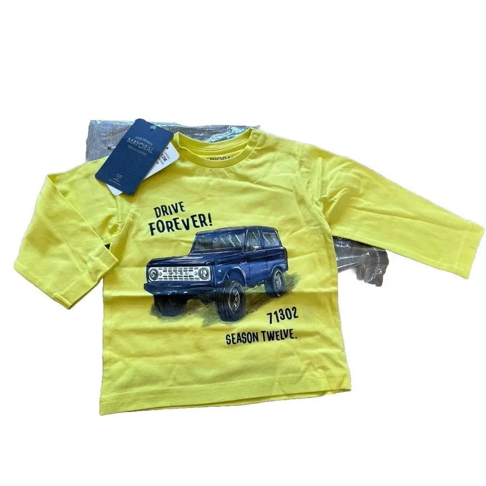 NWT mayoral bronco truck vintage yellow longsleeve top 12 mos